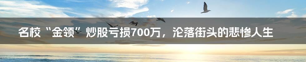 名校“金领”炒股亏损700万，沦落街头的悲惨人生