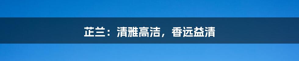芷兰:清雅高洁,香远益清