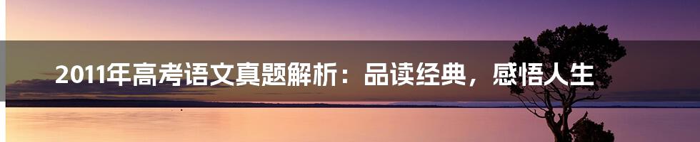 2011年高考语文真题解析：品读经典，感悟人生