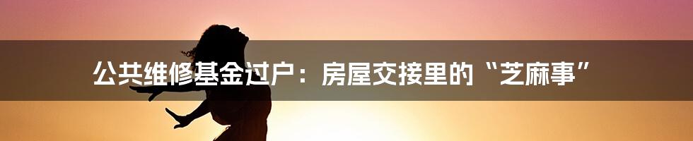 公共维修基金过户：房屋交接里的“芝麻事”