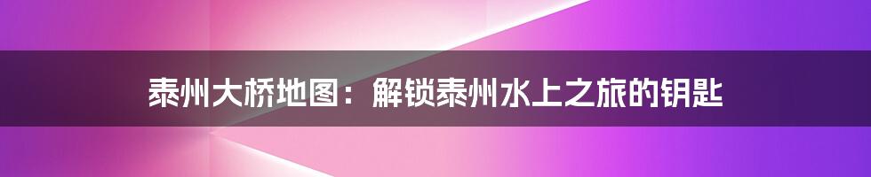 泰州大桥地图:解锁泰州水上之旅的钥匙