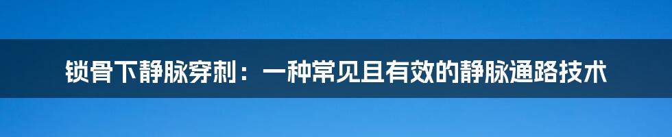 锁骨下静脉穿刺：一种常见且有效的静脉通路技术