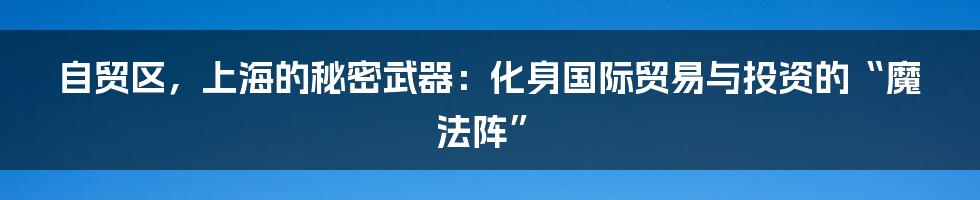 自贸区,上海的秘密武器:化身国际贸易与投资的“魔法阵”