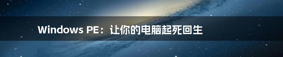 Windows PE：让你的电脑起死回生