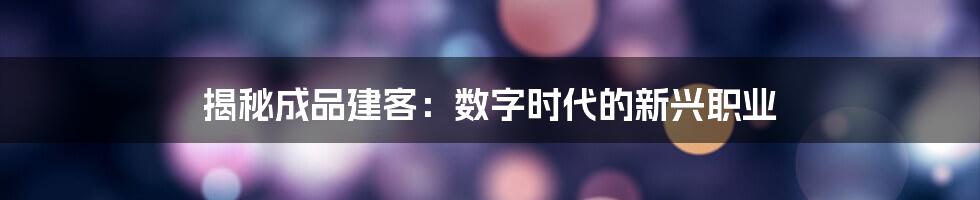 揭秘成品建客:数字时代的新兴职业