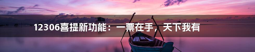 12306喜提新功能：一票在手，天下我有
