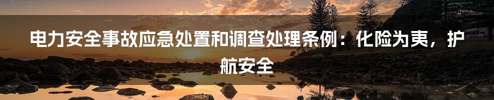 电力安全事故应急处置和调查处理条例：化险为夷，护航安全