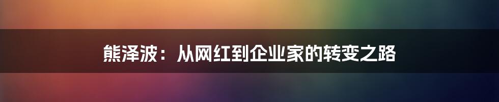 熊泽波:从网红到企业家的转变之路