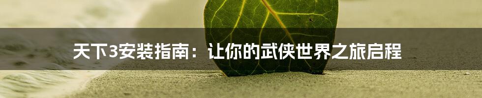 天下3安装指南:让你的武侠世界之旅启程