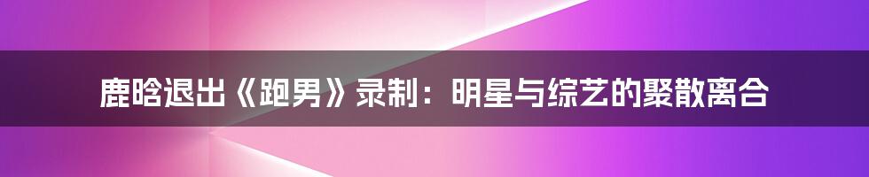 鹿晗退出《跑男》录制：明星与综艺的聚散离合