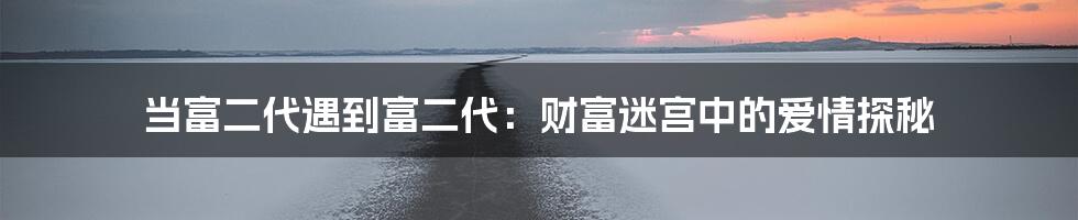 当富二代遇到富二代：财富迷宫中的爱情探秘