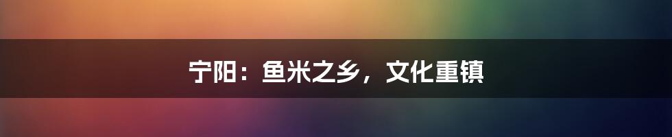 宁阳:鱼米之乡,文化重镇