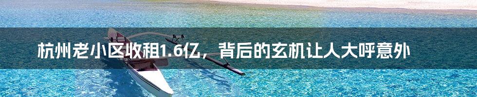 杭州老小区收租1.6亿,背后的玄机让人大呼意外