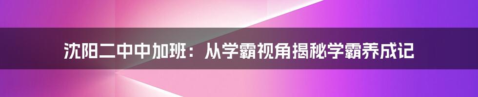 沈阳二中中加班：从学霸视角揭秘学霸养成记