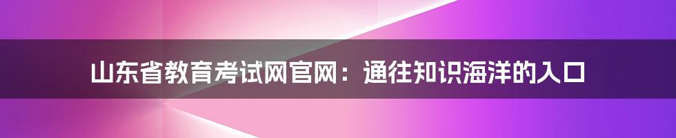 山东省教育考试网官网:通往知识海洋的入口