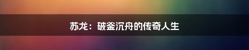 苏龙:破釜沉舟的传奇人生