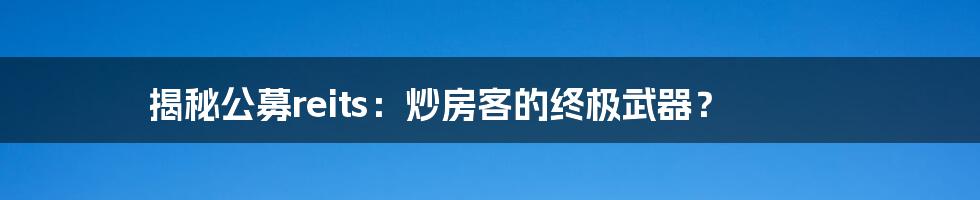 揭秘公募reits:炒房客的终极武器?