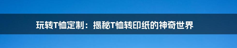 玩转T恤定制:揭秘T恤转印纸的神奇世界