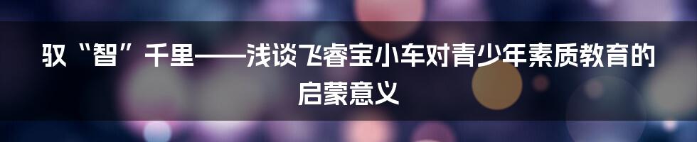 驭“智”千里——浅谈飞睿宝小车对青少年素质教育的启蒙意义