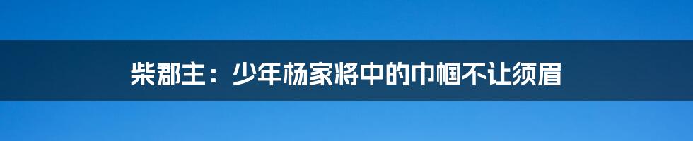 柴郡主:少年杨家将中的巾帼不让须眉