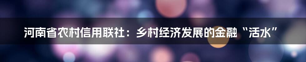 河南省农村信用联社：乡村经济发展的金融“活水”