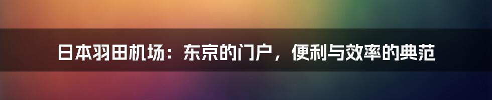 日本羽田机场:东京的门户,便利与效率的典范