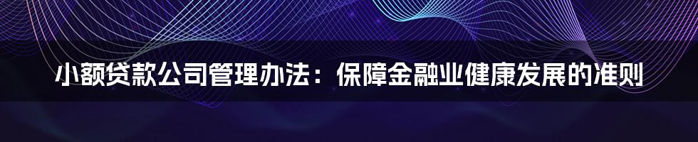 小额贷款公司管理办法：保障金融业健康发展的准则