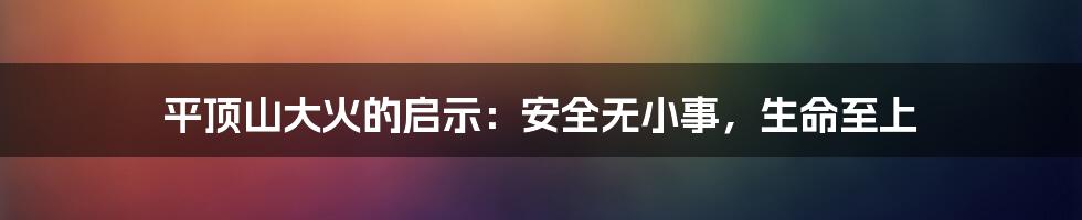 平顶山大火的启示:安全无小事,生命至上