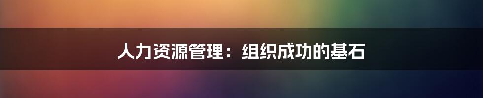 人力资源管理:组织成功的基石