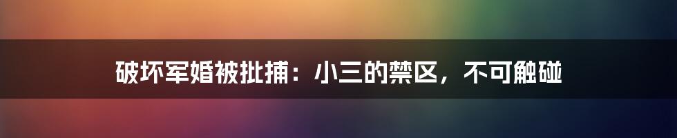 破坏军婚被批捕：小三的禁区，不可触碰