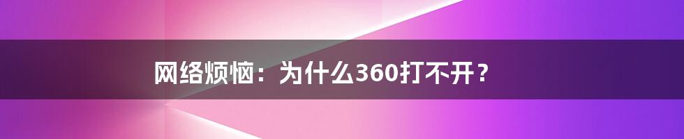 网络烦恼：为什么360打不开？