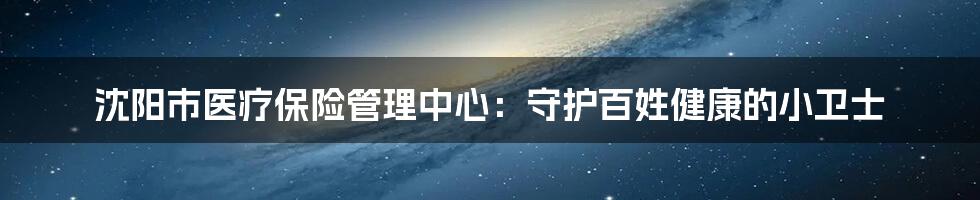 沈阳市医疗保险管理中心：守护百姓健康的小卫士