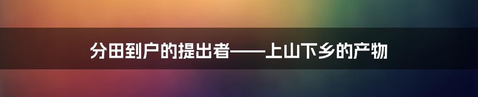 分田到户的提出者——上山下乡的产物