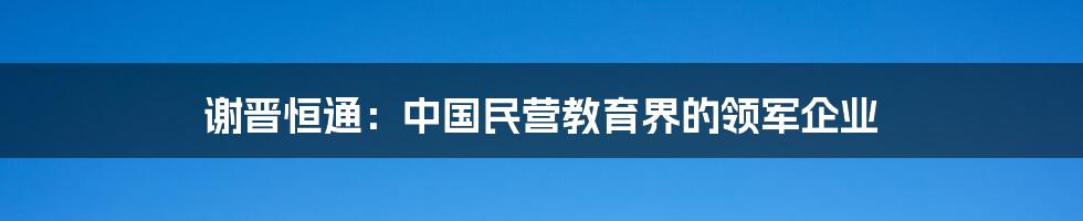 谢晋恒通：中国民营教育界的领军企业