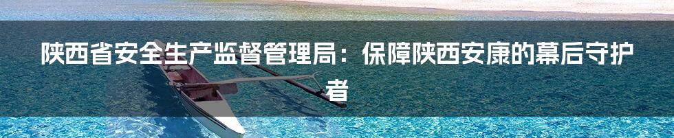 陕西省安全生产监督管理局：保障陕西安康的幕后守护者