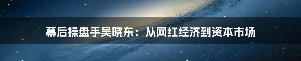 幕后操盘手吴晓东：从网红经济到资本市场