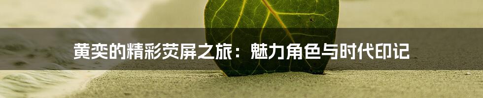 黄奕的精彩荧屏之旅:魅力角色与时代印记