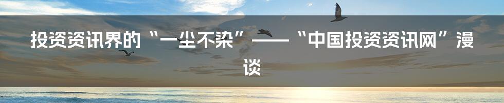 投资资讯界的“一尘不染”——“中国投资资讯网”漫谈