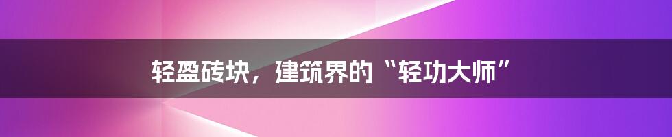 轻盈砖块，建筑界的“轻功大师”