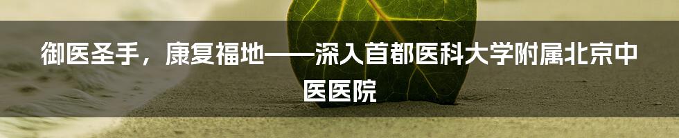 御医圣手，康复福地——深入首都医科大学附属北京中医医院