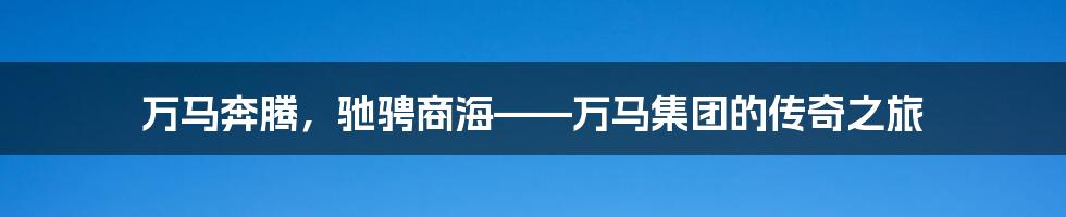 万马奔腾,驰骋商海——万马集团的传奇之旅