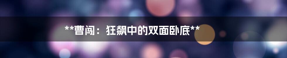 **曹闯：狂飙中的双面卧底**