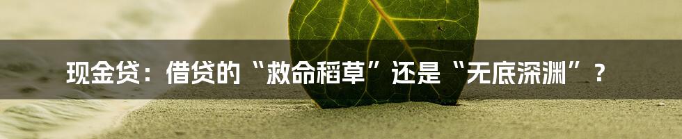 现金贷:借贷的“救命稻草”还是“无底深渊”?