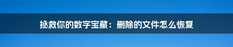 拯救你的数字宝藏：删除的文件怎么恢复