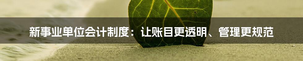 新事业单位会计制度：让账目更透明、管理更规范