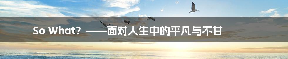 So What?——面对人生中的平凡与不甘