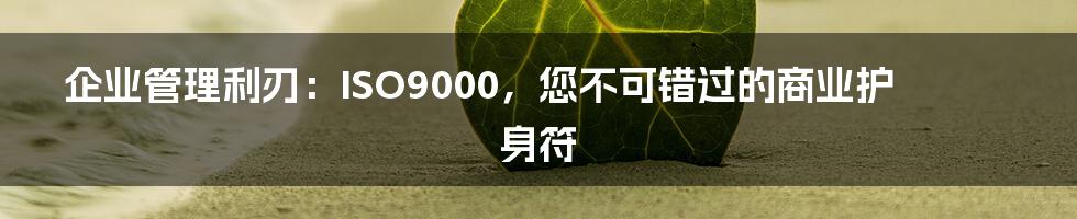 企业管理利刃：ISO9000，您不可错过的商业护身符