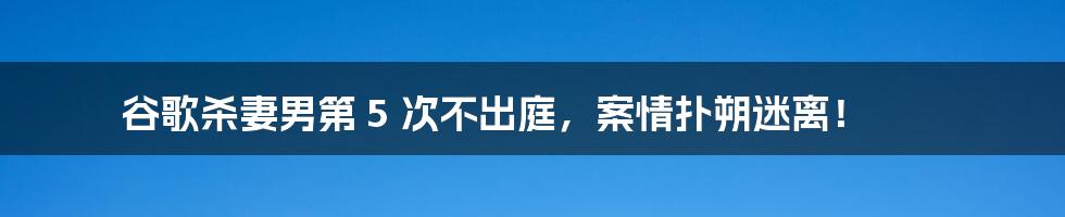 谷歌杀妻男第 5 次不出庭,案情扑朔迷离!
