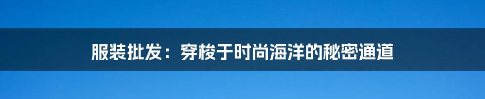 服装批发:穿梭于时尚海洋的秘密通道