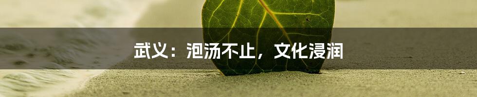 武义：泡汤不止，文化浸润